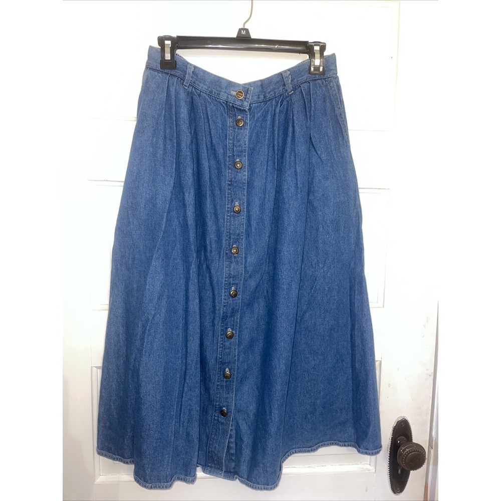 Vintage Denim Jean Long Duster Button Up Skirt Easy Simple Feminine Outdoor Core